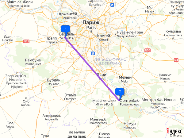 Расположение Барбизона, лес Фонтенбло