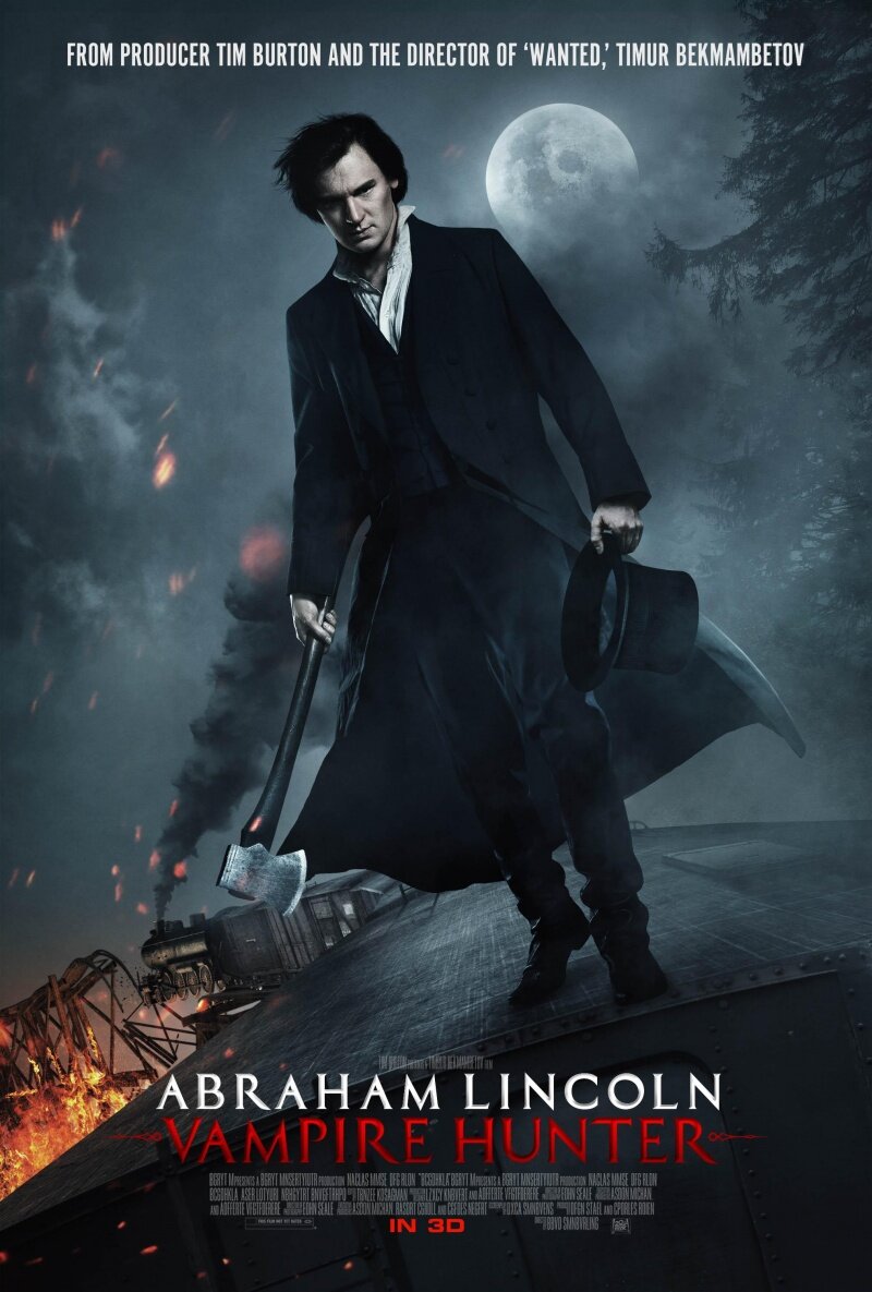 Плакат к фильму «Президент Линкольн: Охотник на вампиров» (англ. Abraham Lincoln: Vampire Hunter), США, РФ, 2012 г. Мифологический образ Президента США.
