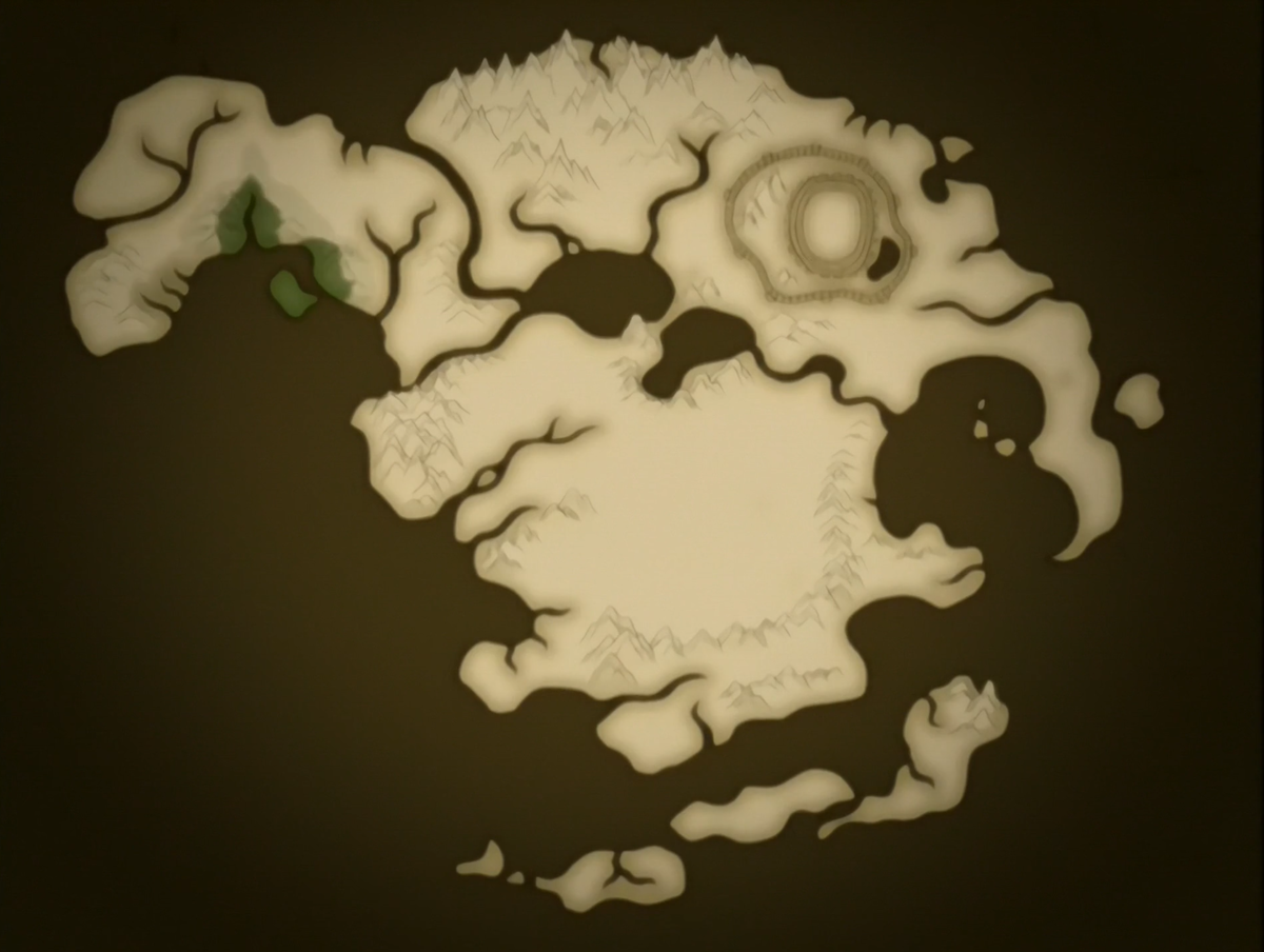 Карта материка из рассказа Киоши о Чине Завоевателе. Можно заметить, что у Ба-Синг Се уже есть его великие стены. За чем они? Для защиты от титанов что ли? Значит постоянно имеется внешняя угроза. Кадр из сериала "Аватар. Легенда об Аанге".