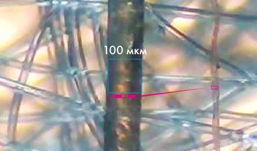 100 мкм (толщина человеческого волоса) — это 100 000 нанометров. Толщина волокна медицинской маски: 20 000 нанометров, что в 200 раз превышает размер коронавируса