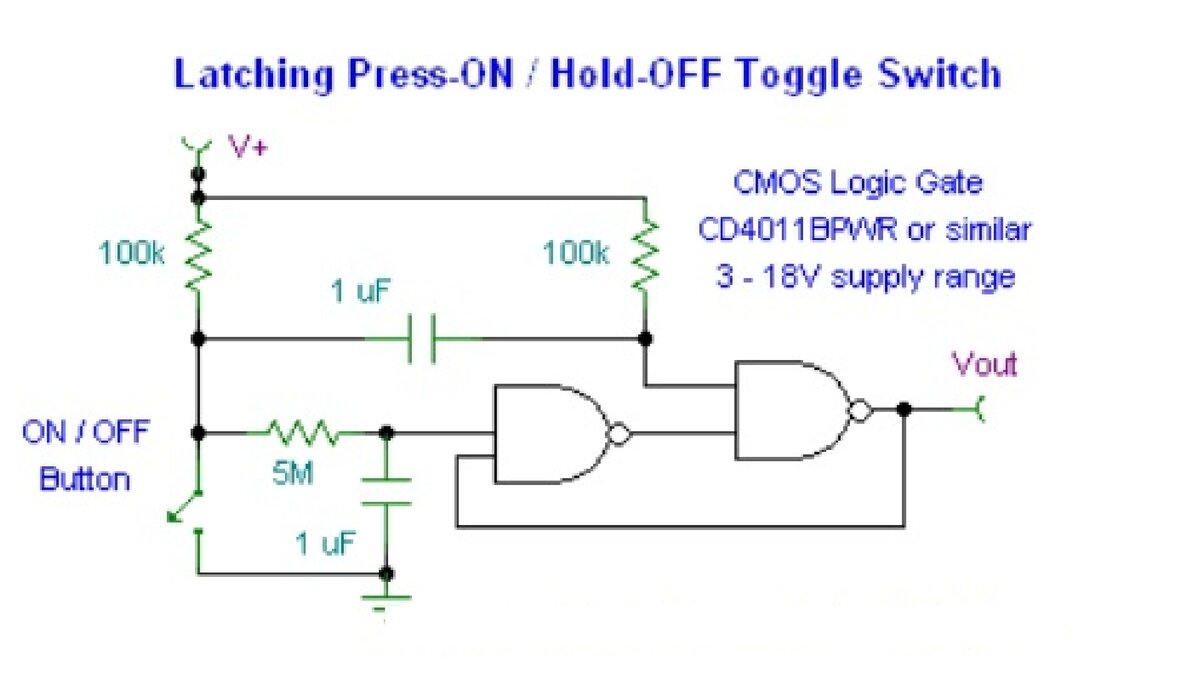 Pressure off. Toggle Switch schematic. Кнопка latching схема. CD 4011 latching Switch. Кнопка on off on схемотехника.