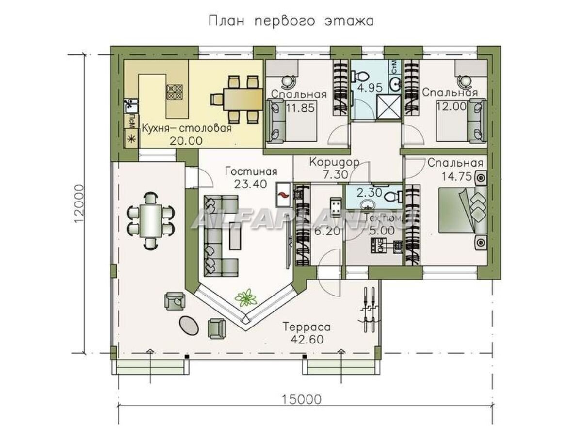 2. Планировка дома по проекту  "Яркий мир" 623А 