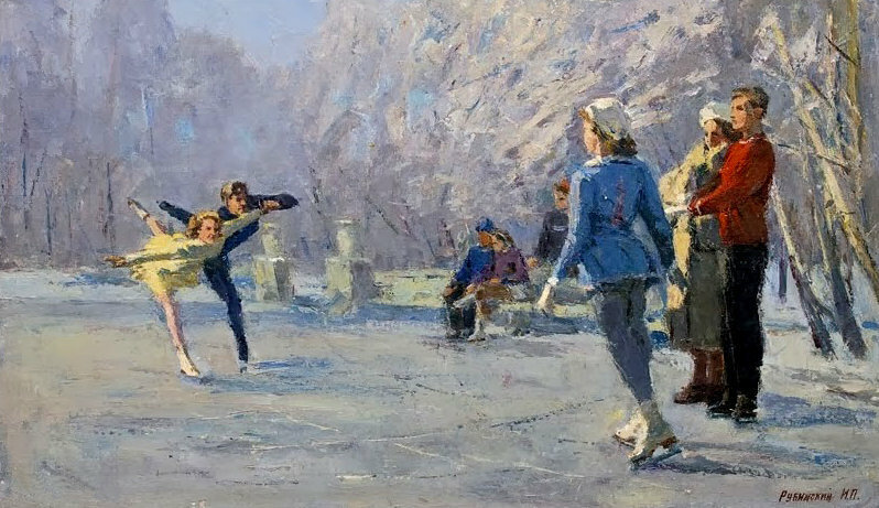 Советская живопись лыжники