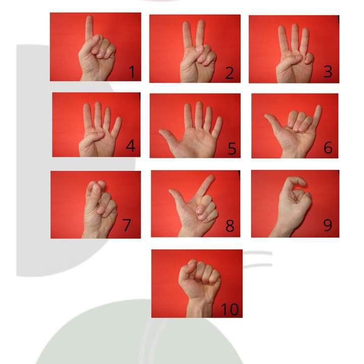 Вариант обозначения цифровых значений с помощью пальцев одной руки в Китае. (есть варианты где 10 показывается с помощью скрещенных указательного и среднего пальцев одной руки, либо с помощью образования крестика указательных пальцев обеих рук , чтобы напоминало иероглиф  十  - 10)