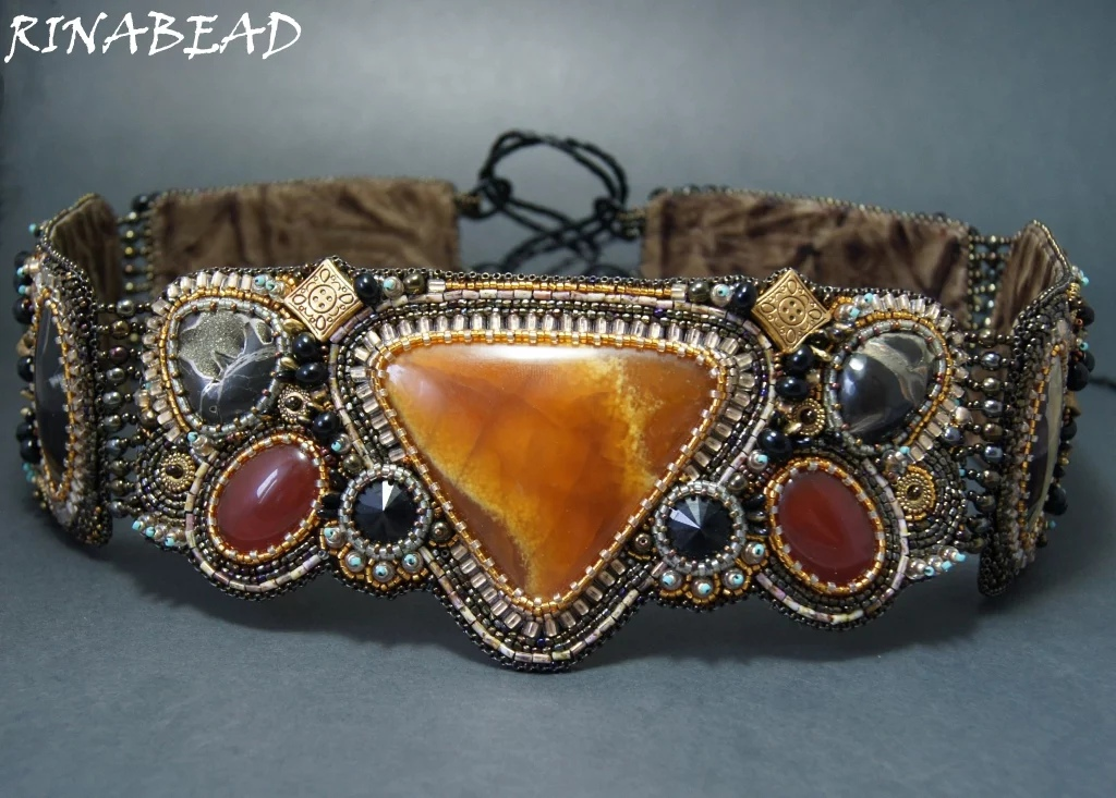 пояс , вышитый бисером с симбирцитами и кристаллами Swarovski.  RINABEAD