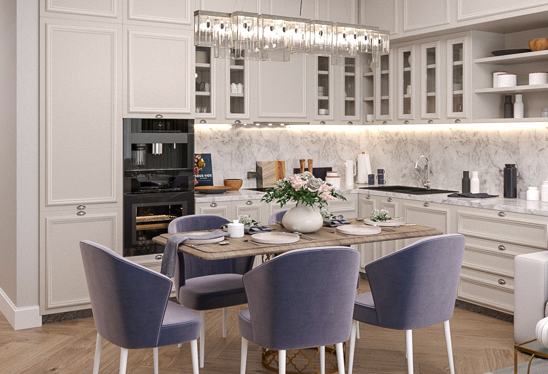 Расположение широкой мойки в углу кухонного гарнитура