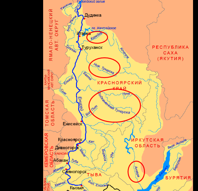 Река ангара на контурной карте