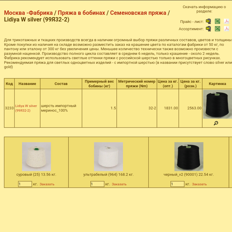 Информация с сайта магазина 