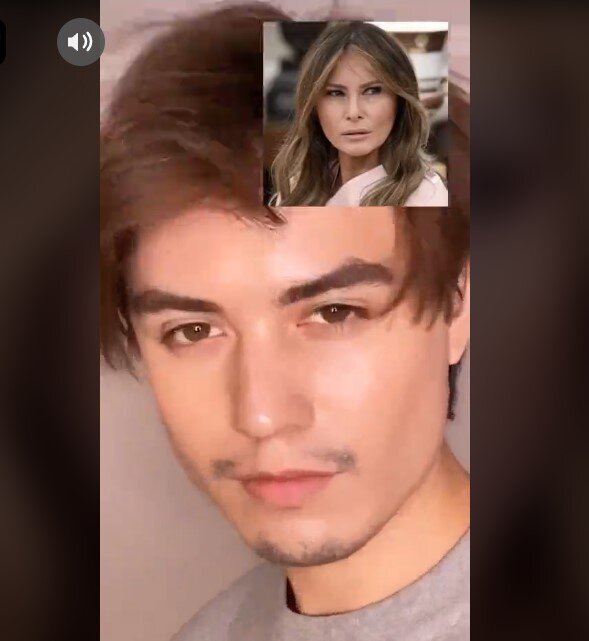 Блогер Семён в начале видео-перевоплощения в Меланию Трамп