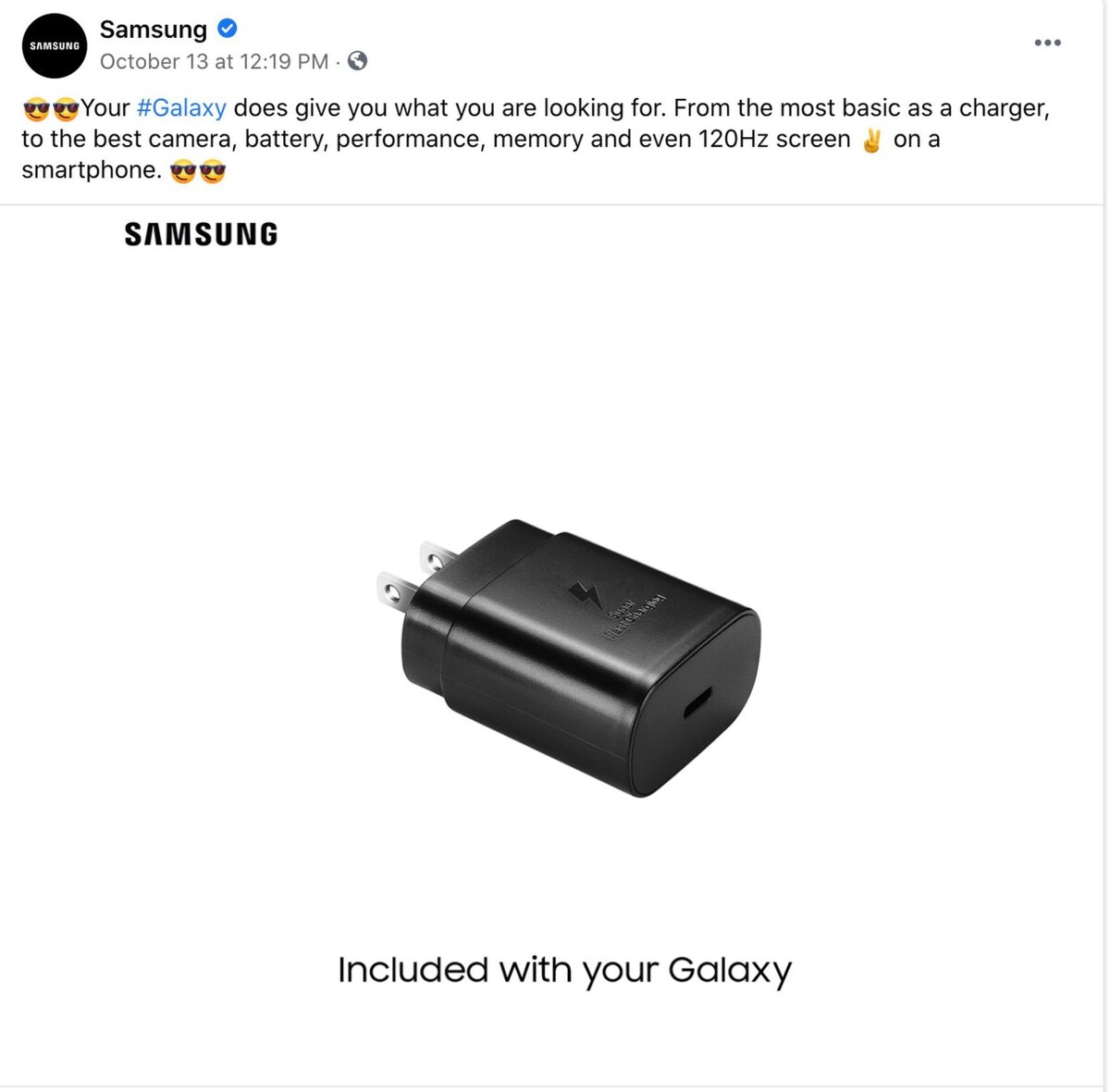 Перевод: "ваш #galaxy даёт вам, то что вы ищите, от банального, допустим, блока питания, до лучшей камеры, аккумулятора, представления и даже 120Гц-ого дисплея в смартфоне