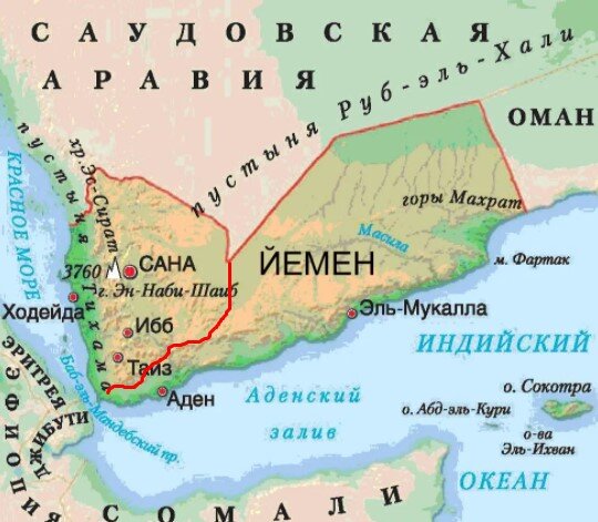 Приблизительная граница возможного раздела Йемена