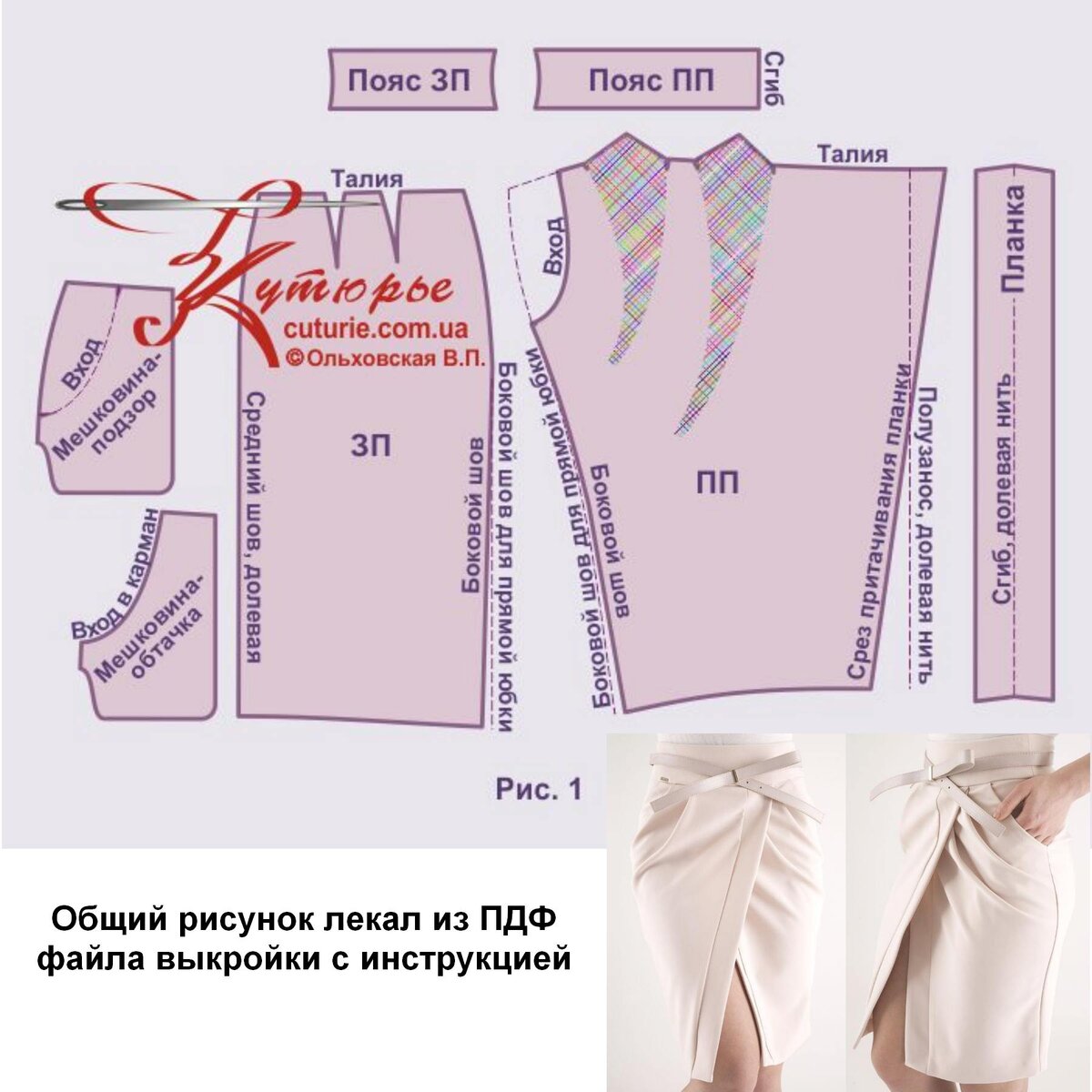 По выкройке юбки-тюльпан с карманами на размеры от 40 до 52