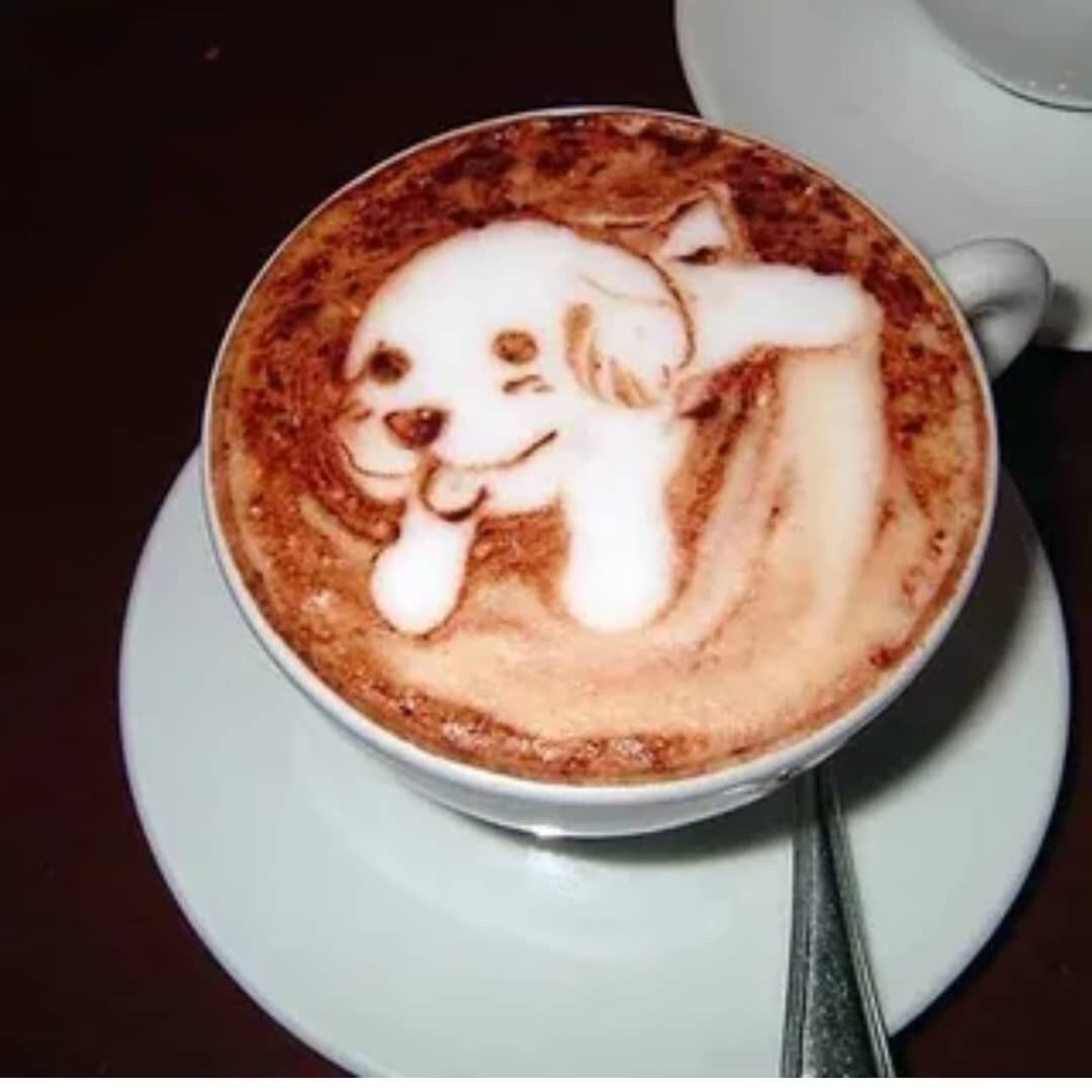 Coffee dogs. Собачка с кофе. Смешные рисунки на кофе. Утренний кофе с собакой. Собачка с чашкой кофе.