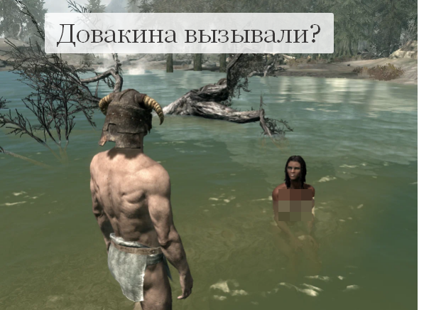 Лидия дома, Дженасса бухает в трактире, Мьол нянчит детей, а Довакин на "совещании" :)