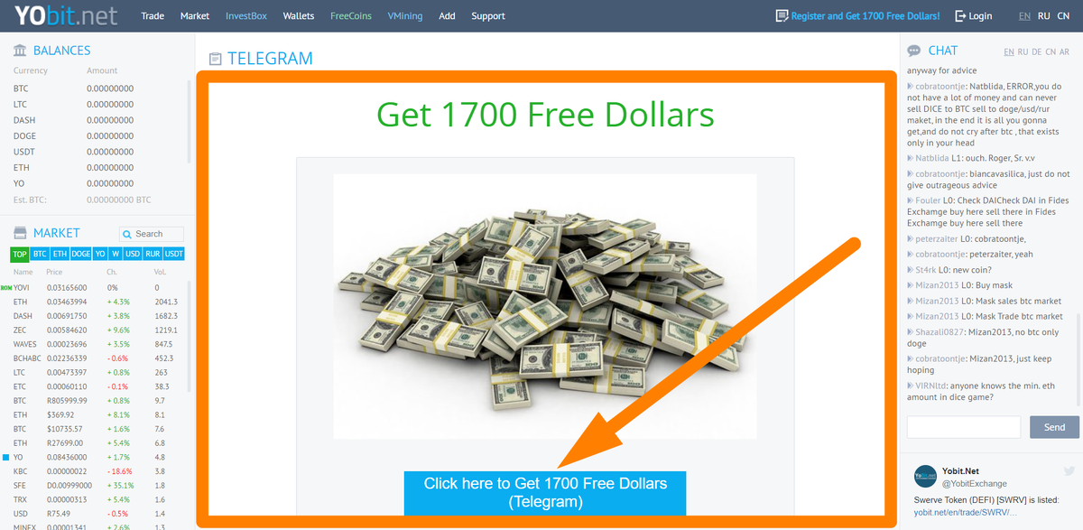 Скриншот биржи криптовалют YObit.net