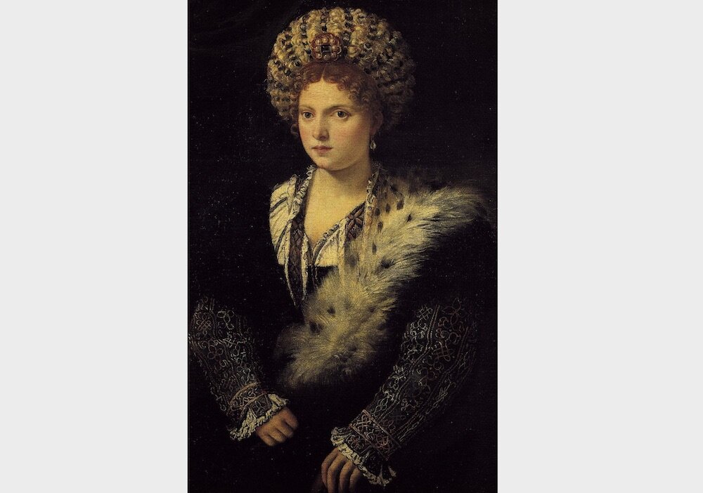 Тициан Вечеллио. Портрет Изабеллы д‘Эсте. 1534–1536. Холст, масло; 102 × 64 Вена,
Музей истории искусства