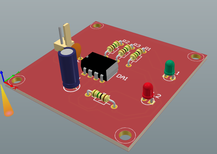 Рисунок 2 – Трехмерный образ печатной платы мигалки