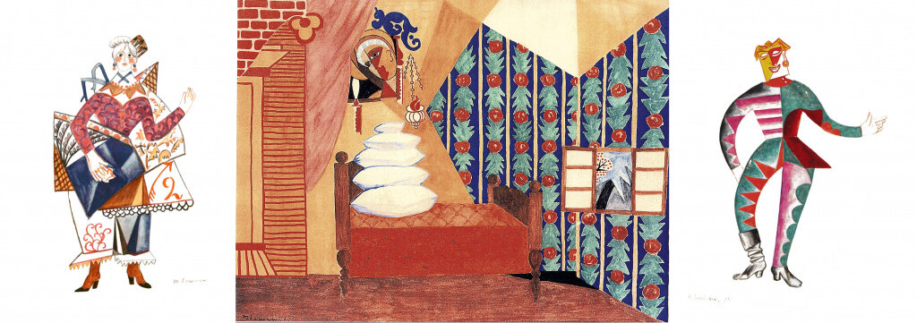 Эскизы декораций и костюмов к балету «Шут». Художник Михаил Ларионов