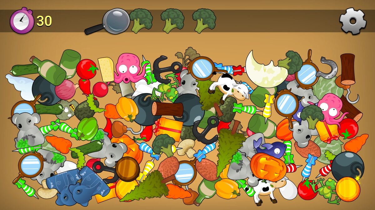 Начало каждого уровня встретит вас таймеров в левом верхнем углу, а также изображениями предметов, которые требуется найти.