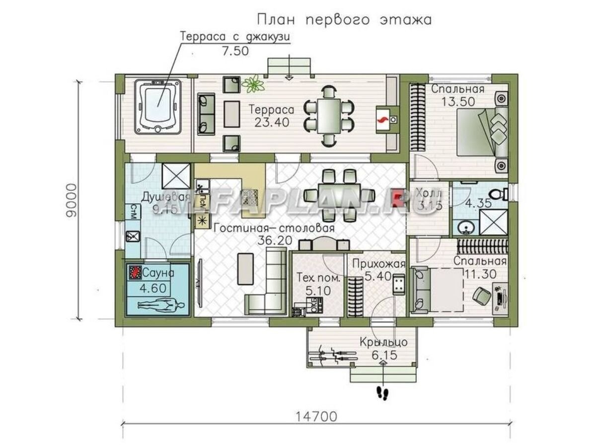 Планировка одноэтажного дома 1018В «Зита», © Владимир Тарасов