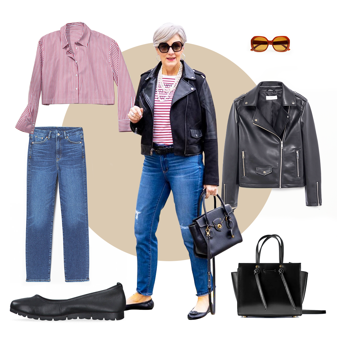 Балетки Jana, сумка Zara, джинсы H&M, очки Mango, рубашка Zara, куртка Mango