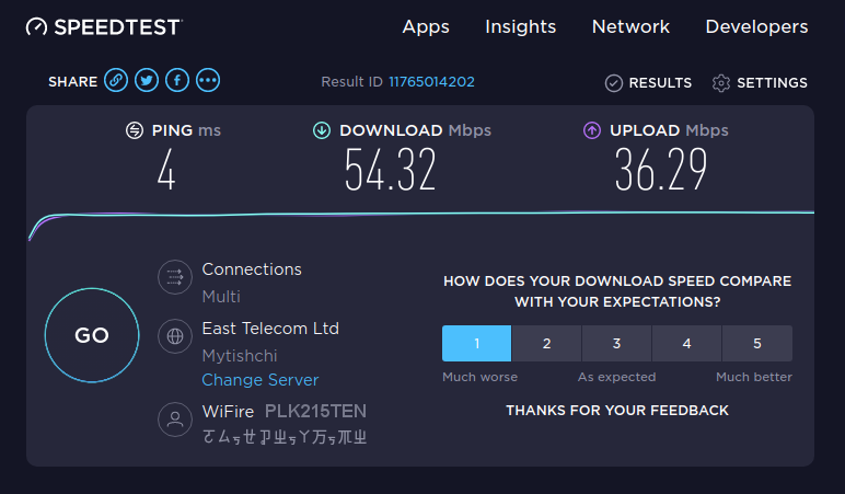 Проверка скорости соединения от роутера по Wi-Fi. Пакеты идут через сервера на Альфе, у них там иная кодировка ip-адресов.