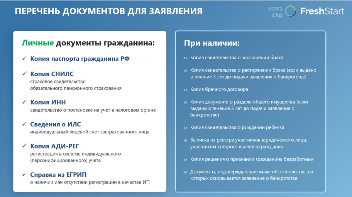 Перечень необходимых личных документов, составленный специалистами онлайн-сервиса FreshStart