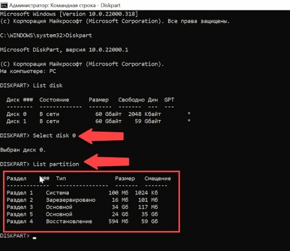 Диск парт командная строка