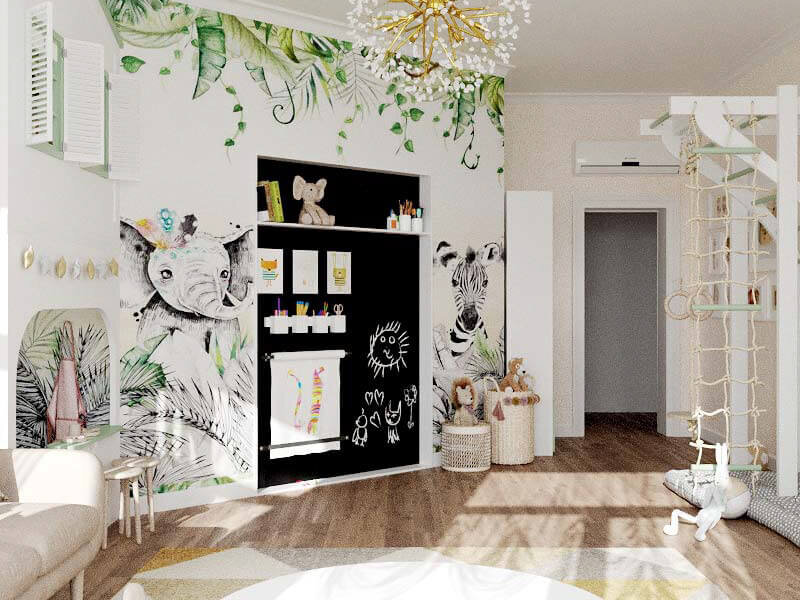 Меловая доска и шкаф в нише детской комнаты фото 1