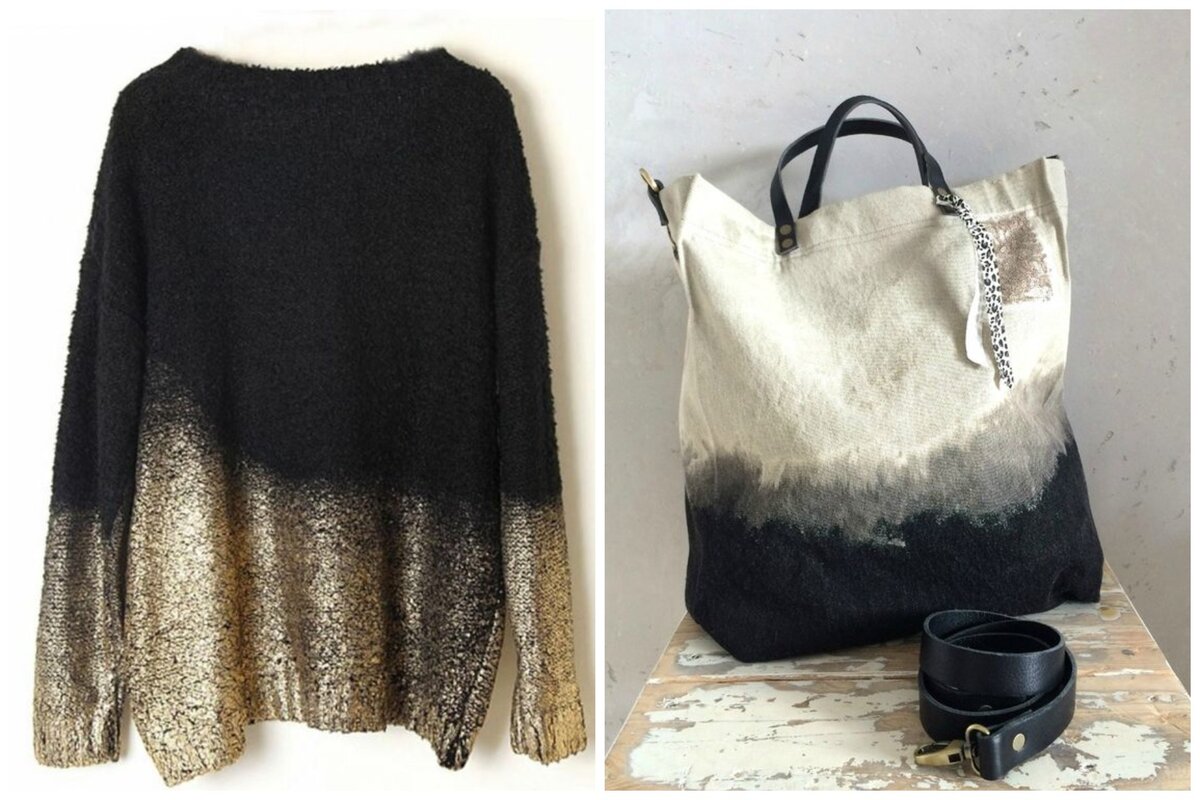 2. Напыление цвета на трикотаж и растяжка ручного окраса по холстине.