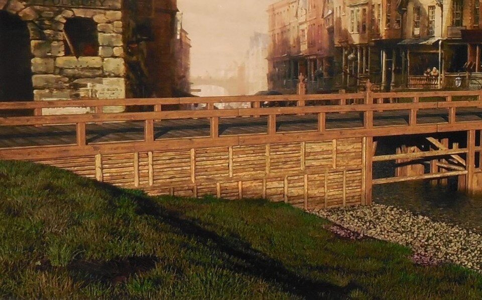     Реконструкция Пестрого моста над Замковым прудом (фон вокруг пока условный). Владислав РЖЕВСКИЙ