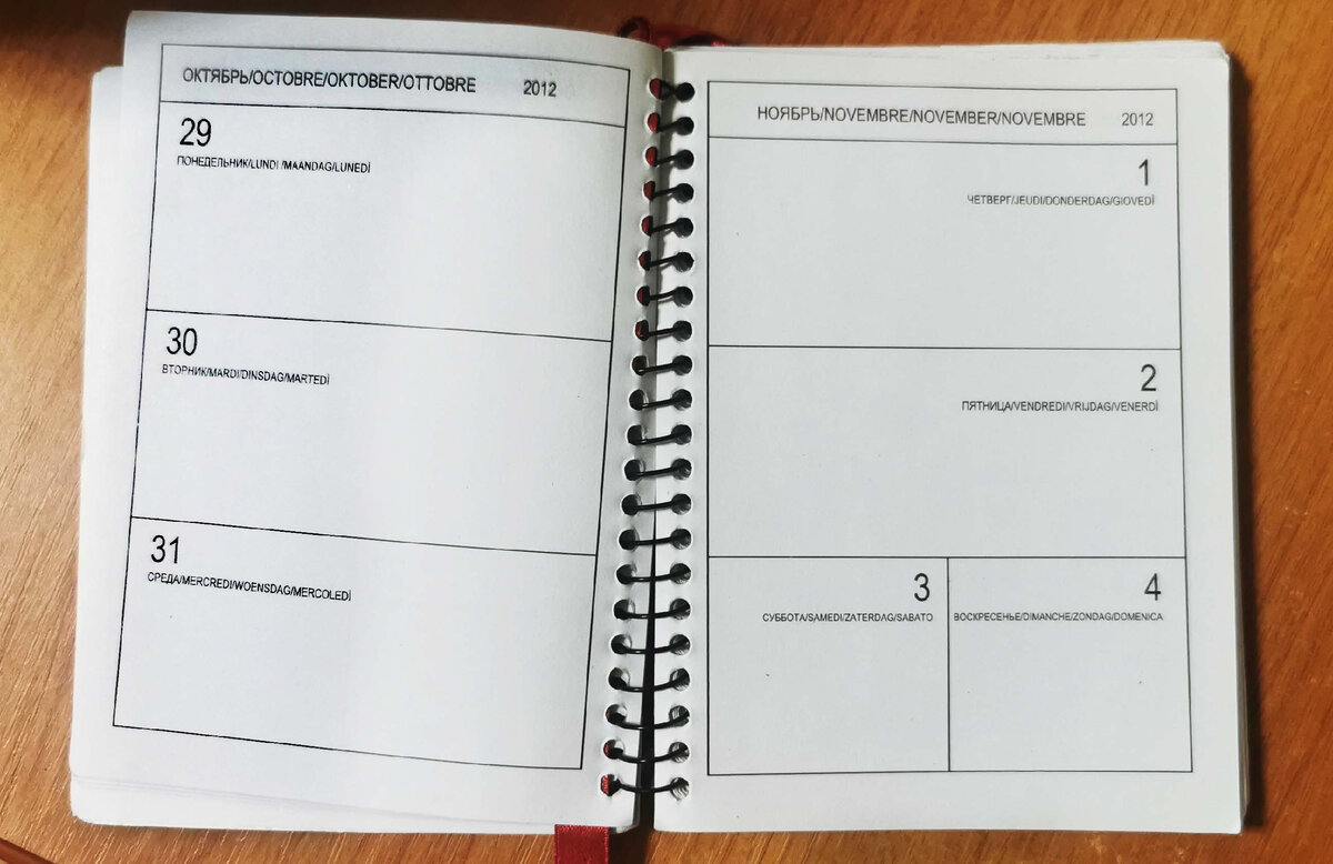 Мой старый дневник. Именно такую разлиновку недели я любила и старалась покупать именно такие еженедельники.