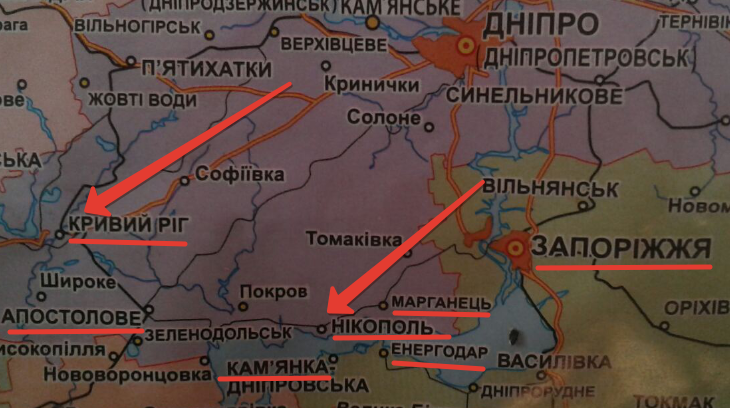 Два вспомогательных удара в Никополь-Криворожской операции, рисунок Автора