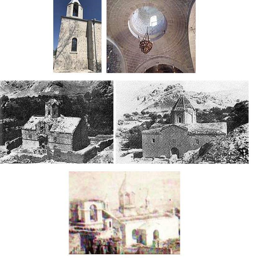 1. и 2. - Церковь св. Иоанна Крестителя -Канач Жам. 3. и.4. - Христианские храмы Ашагы Айлис, Нахичеванская АР, 5. - Агулисская церковь Св. Всеспасителя. Фото 1822 года 