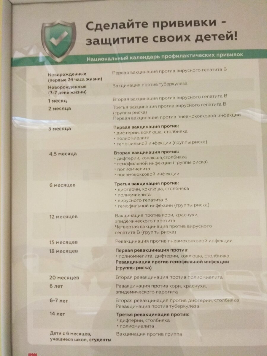 Вот такой календарь прививок висел у нас в роддоме 