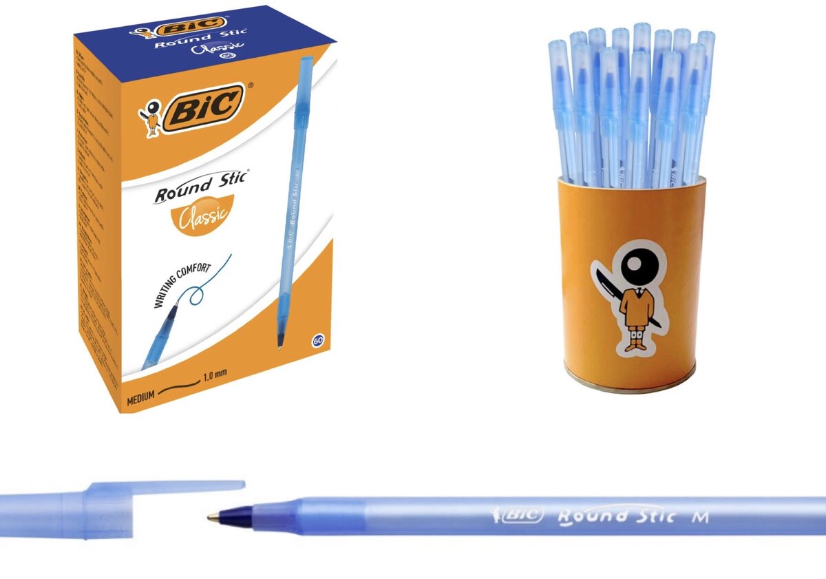 Сколько ручек в упаковке. Ручки шариковые BIC Round Stic Classic. Синяя ручка BIC. Ручки БИК синие.