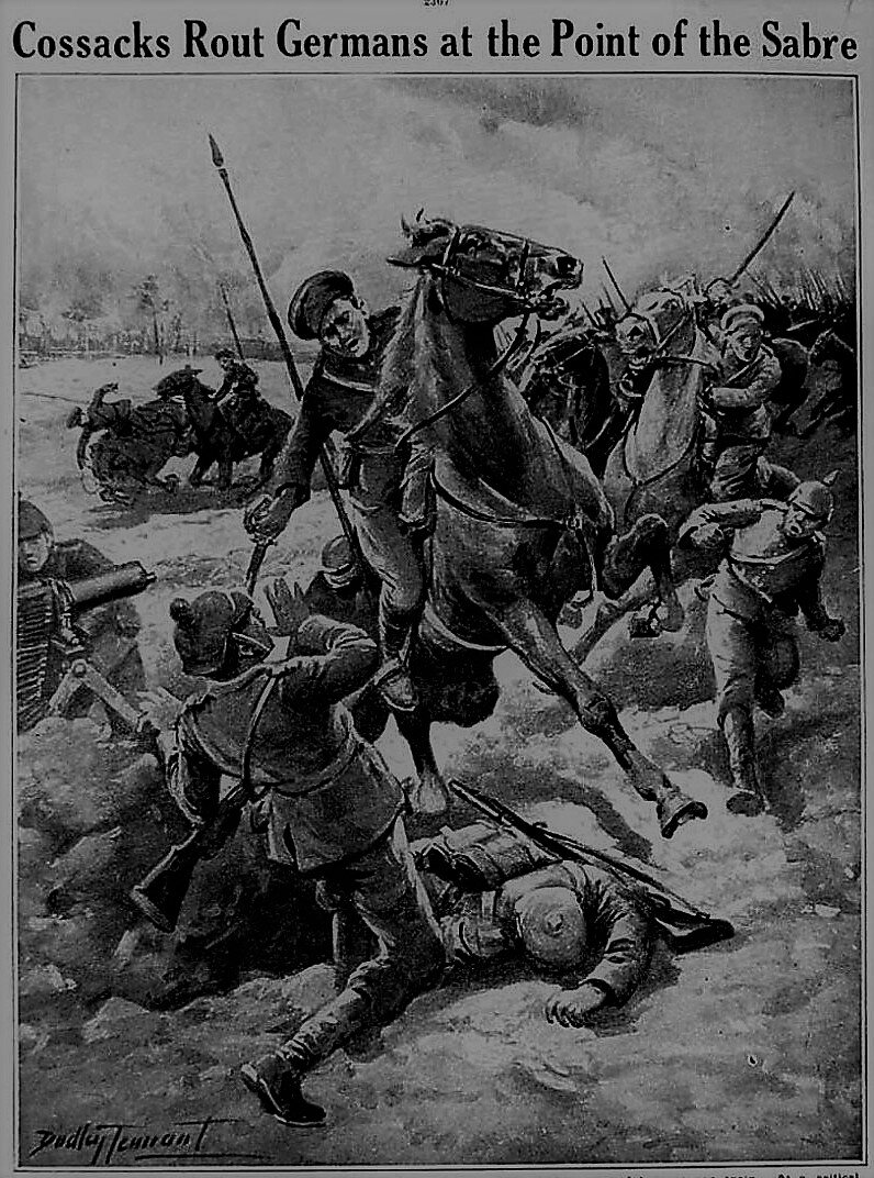 "Казак поражает немца острием сабли" (рис. из британского журнала времен Первой мировой войны.