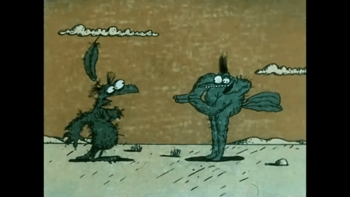 Мультфильм «Крылья, ноги и хвосты» (1988), режиссёры И.Ковалёв и А.Татарский (по сказке А. Иванова).