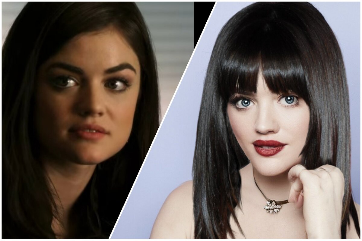 Люси Хейл в роли Арии Монтгомери и ее книжный прототип