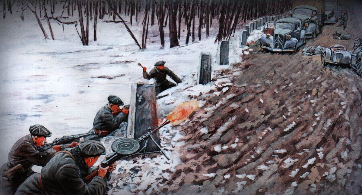 Партизанская засада. Картина неизвестного художника.