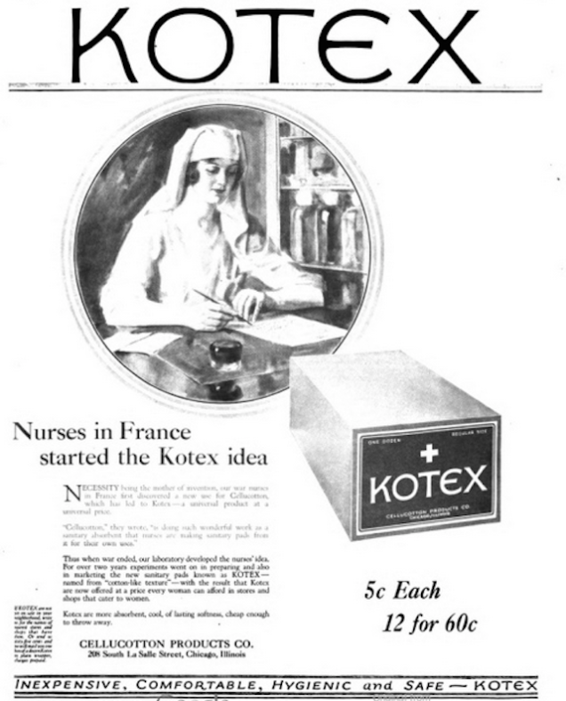  Газетная реклама Kotex, повествующая об истории возникновения товара, начало 1920-х гг.