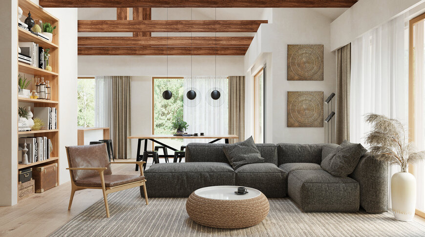 Гостиная совмещенная со столовой зоной.