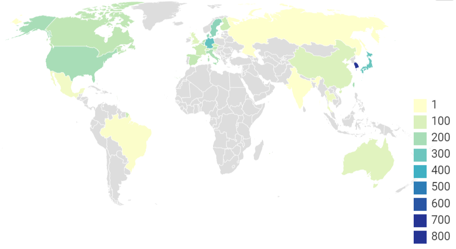 Карта со статистикой по количеству промышленных роботов на душу населения. Источник: ITIF
