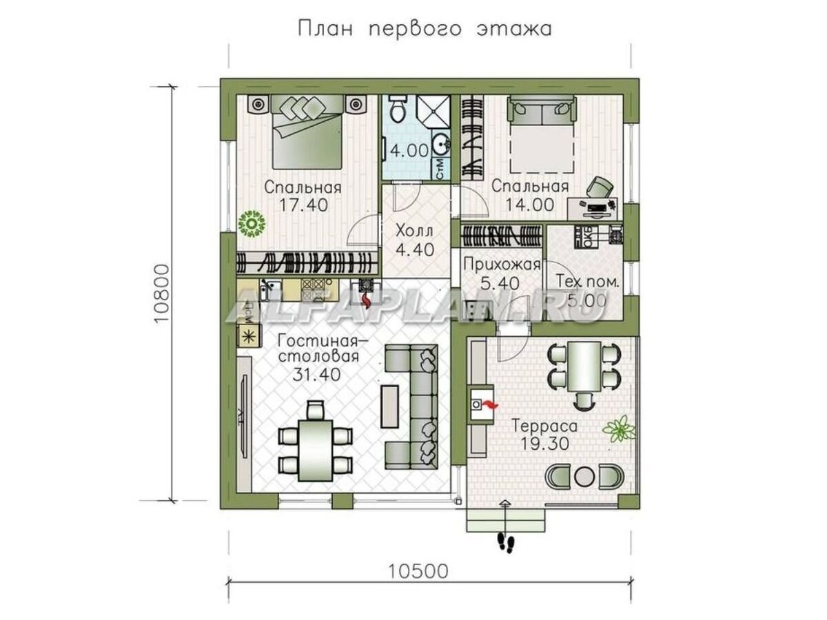 Проект одноэтажного дома 672А «Дега», 2 спальни, 91м2 | Популярные проекты  домов Альфаплан | Дзен