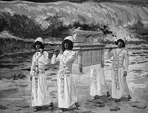 Ковчег останавливает воды Иордана. Изображение взято из книги А.Ю.Склярова "По следам Ковчега Завета", издательство ВЕЧЕ, 2015