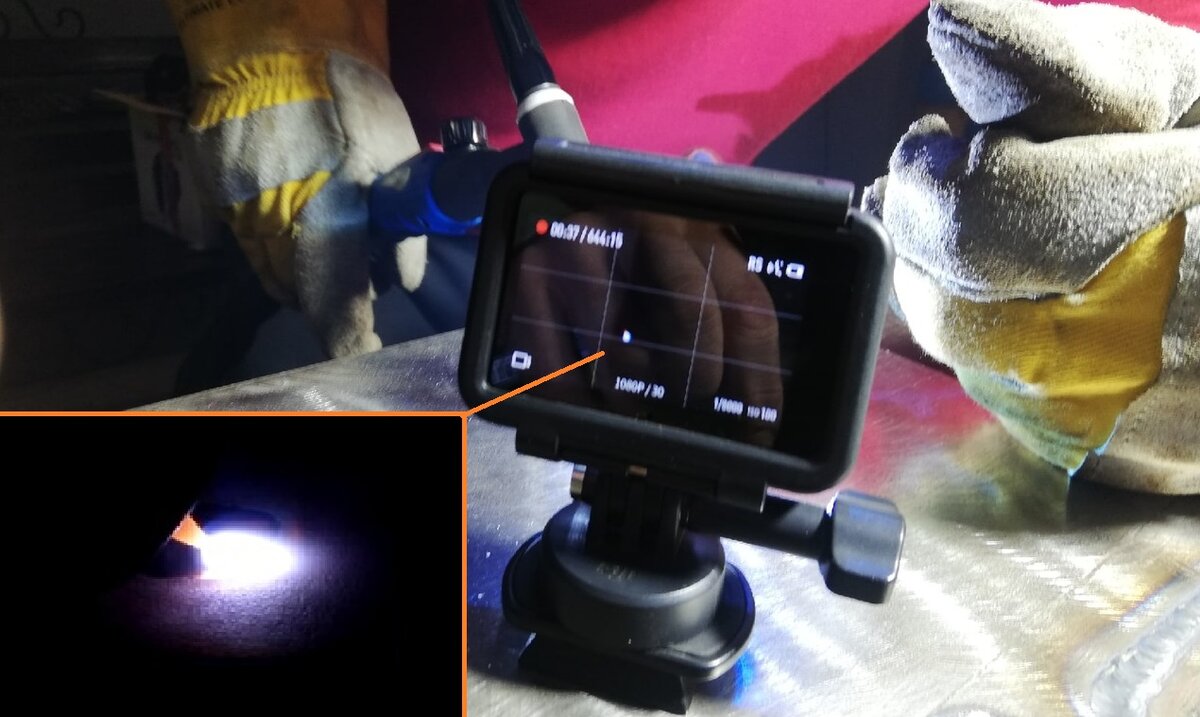 Фото автора. Горение дуги на кончике вольфрамового электрода.