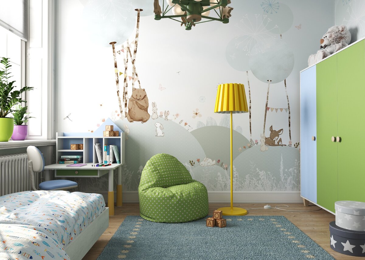 Так может выглядеть комната дошкольника с отдельной рабочей зоной