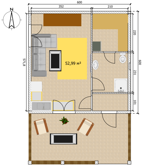 Рисовали в программе "Sweet home 3D".