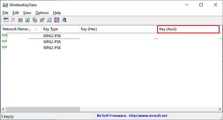 Программа WirelessKeyView 