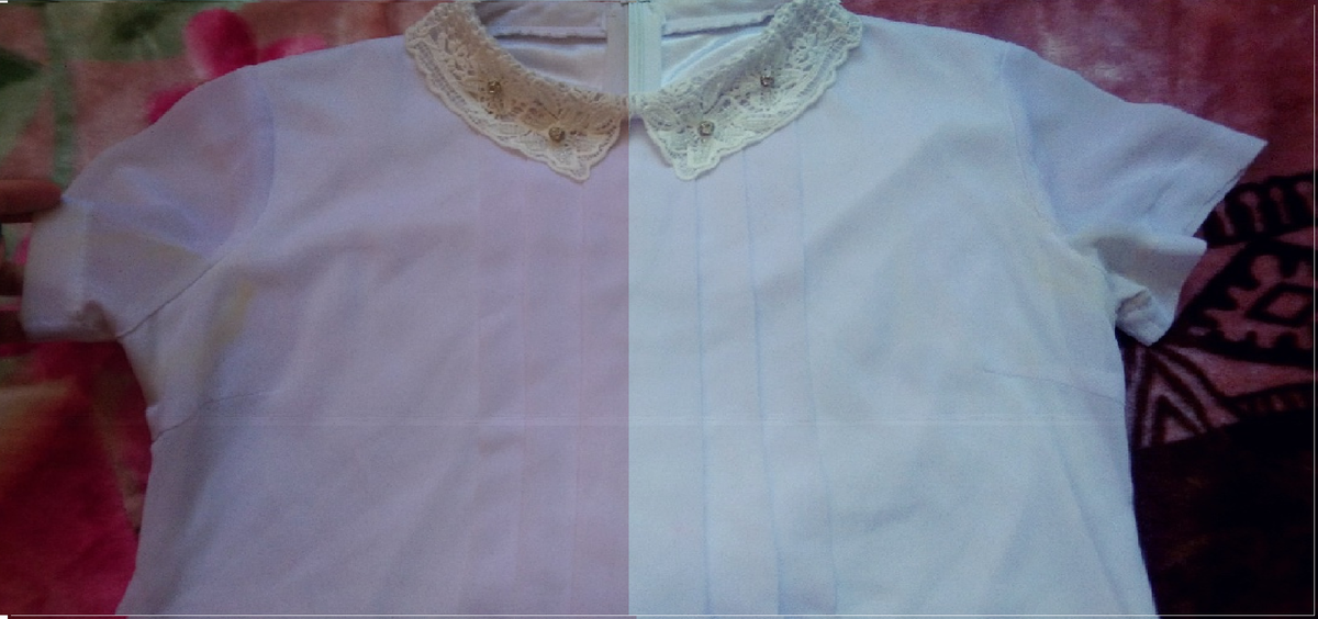 Цвет вещей до и после замачивания в растворе.